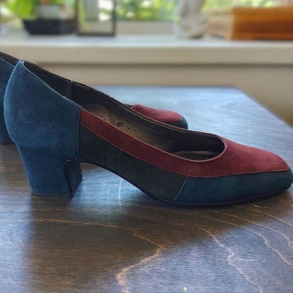 Vtg peacock colourblock square toe pumps - Picture 3 of 10